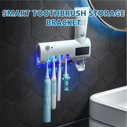 Smart UV Toothbrush Sanitizer Holder & Automatic Toothpaste Dispenser | Wall Mounted Bathroom Organizer with Sterilizer Rack | Wireless & Rechargeable