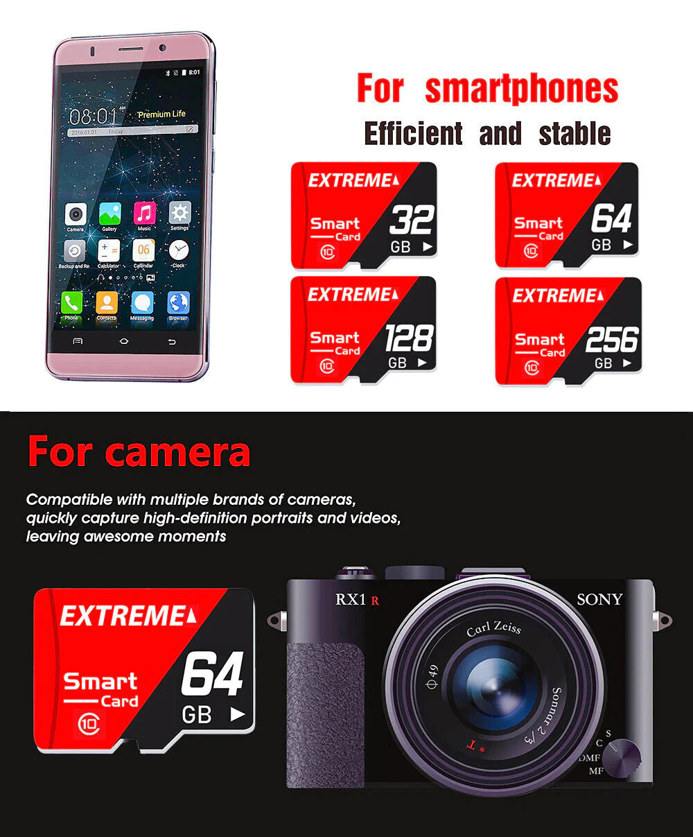 The Data Vault- High Speed Memory for Micro SD Card 32GB 64GB 128GB 256GB TF Card Ultra Class 10